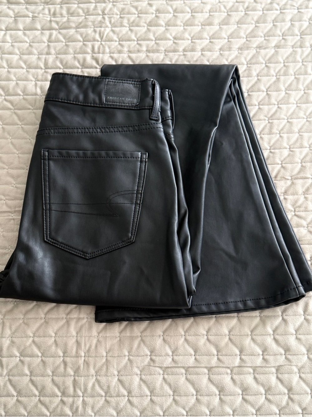 American Eagle AE Stretch Super High Waist Flare Vegan Leather Pants 8 - Picture 3 of 9